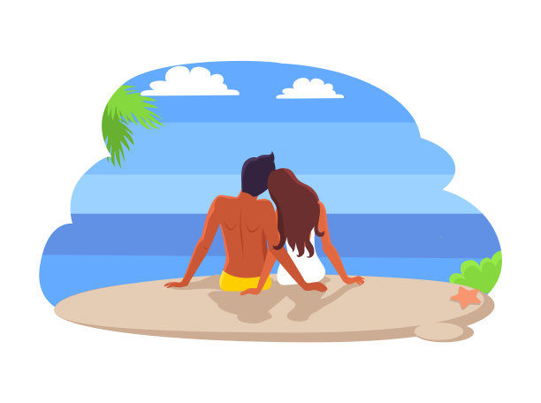夏季沙滩度假概念插画背景