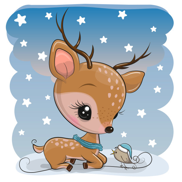 卡通圣诞节圣诞老人驯鹿礼物插画
