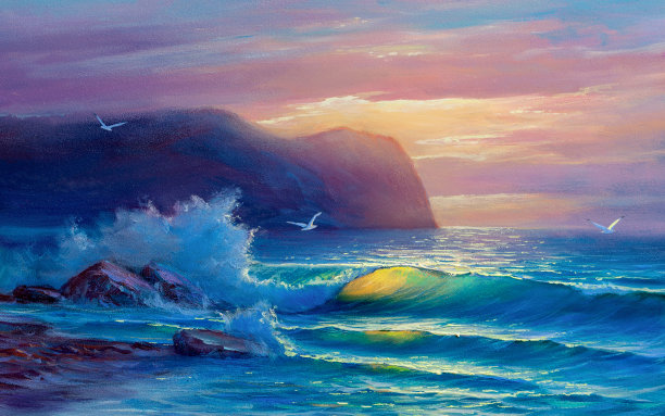 海洋海岸风景油画