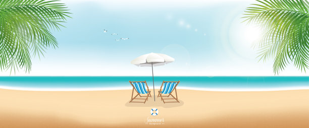 夏季沙滩度假概念插画背景