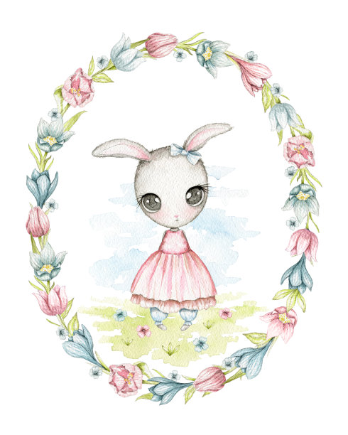卡通兔子印花动物插画