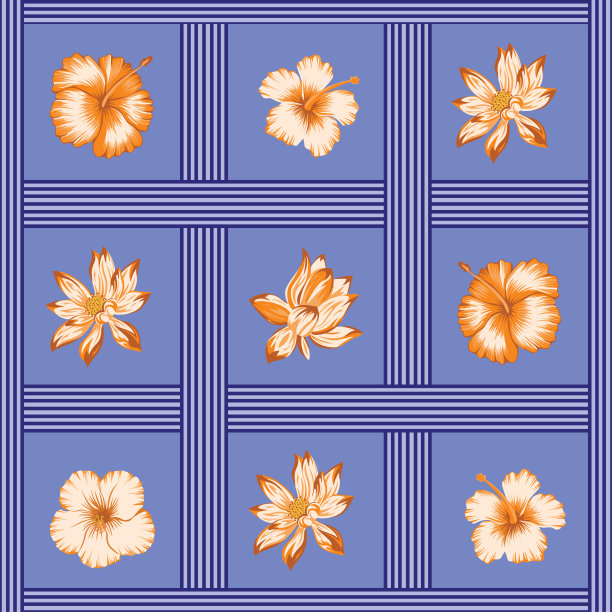 热带植物花卉四方连续底纹