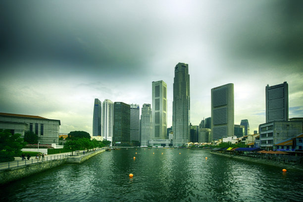 新加坡滨海湾城市风光夜景