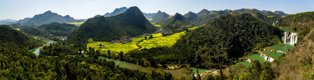 群山高山瀑布清明节