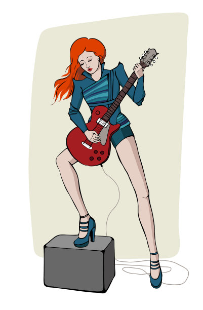 卡通女孩弹吉他