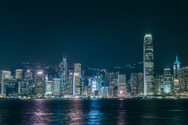 香港维多利亚港夜色,金融区