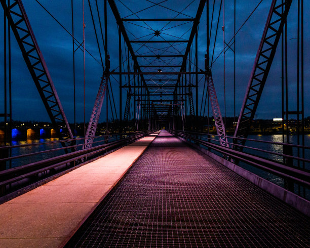 灯火通明的城市钢铁大桥