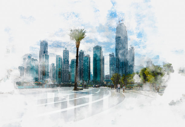 迪拜标志建筑迪拜水彩