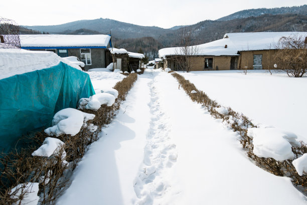 山区农家小雪覆盖