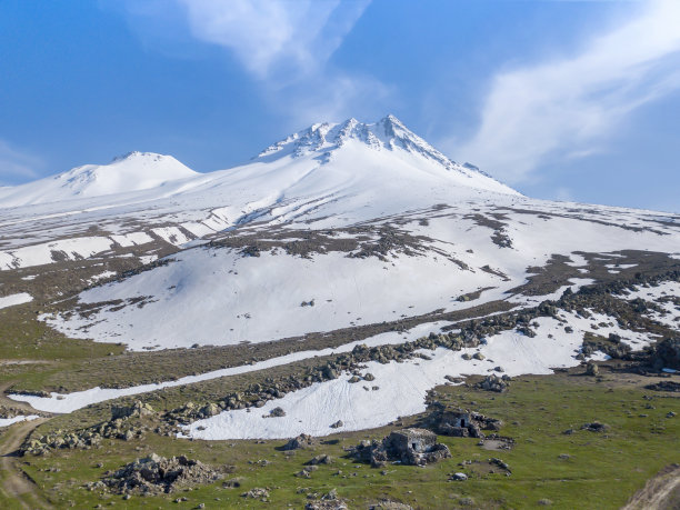 雪峰 山脉 积雪 山顶 阳光