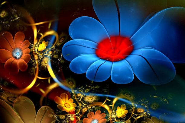 3d梦幻蓝色花朵花背景