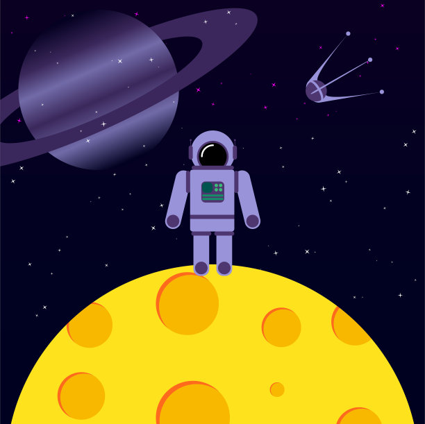 太空宇航员科幻未来夜晚星球插画