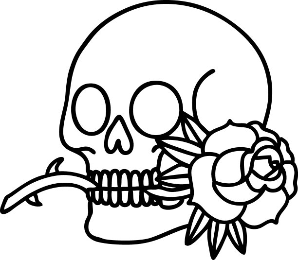 纹身骷髅花朵