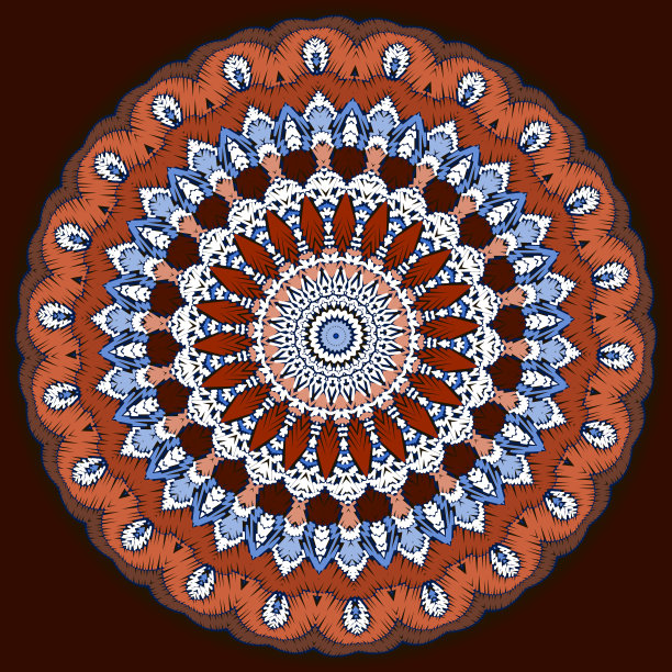 花卉环绕的圆形装饰矢量图案