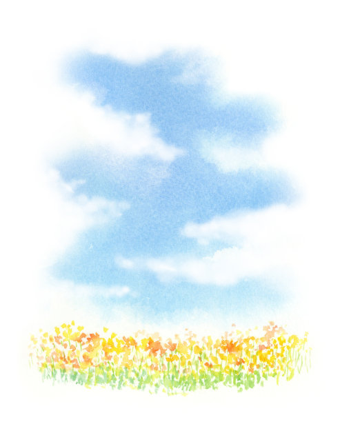 春季水彩风景天空草地插画背景