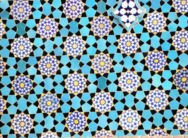 几何拼接复古风花纹图案