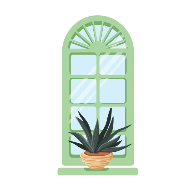 窗户白墙与绿植