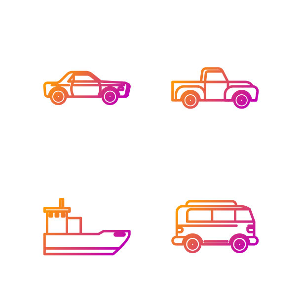 彩色集装箱和运输车辆矢量图
