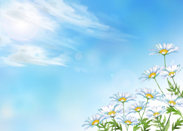 春季水彩风景天空草地插画背景