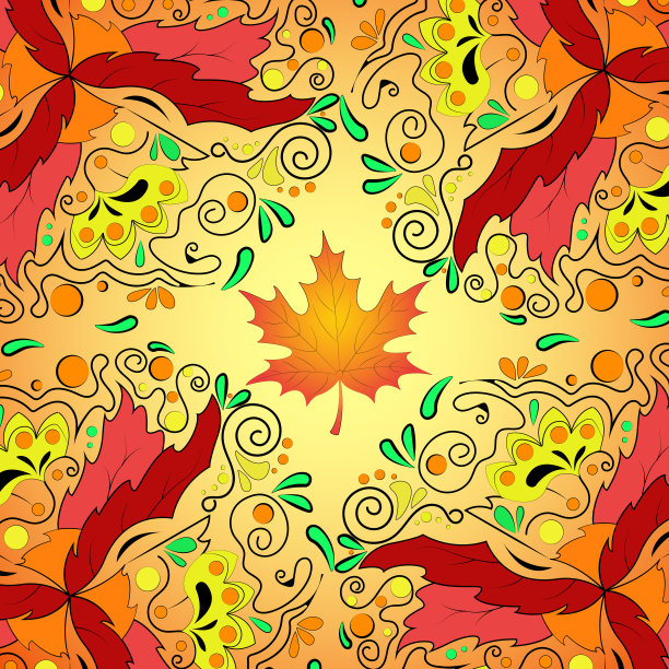 多彩枫叶无缝图案矢量背景