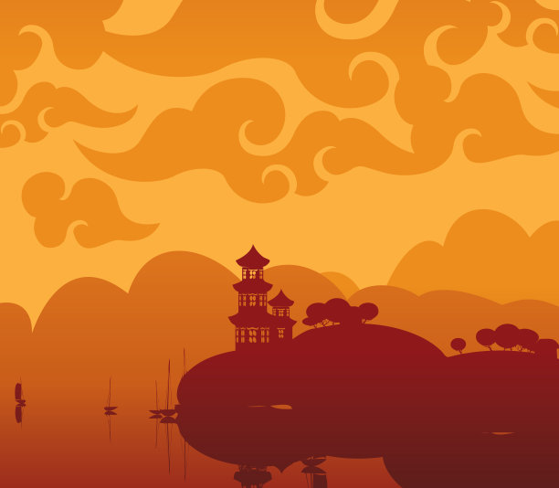 和谐塔中国风山水意境