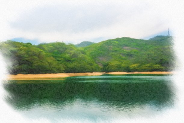 山间湖泊风景画