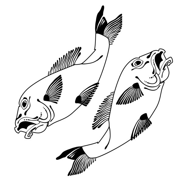 中式图形日式底纹鱼线稿矢量