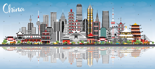 佛山天际线矢量插画地标建筑