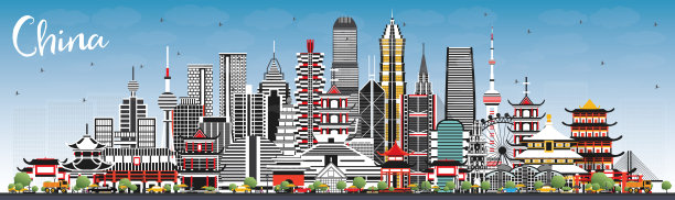 佛山天际线矢量插画地标建筑