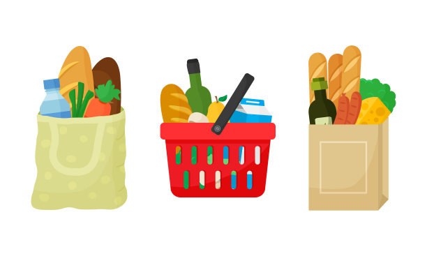 杂货袋中的酒瓶和蔬菜