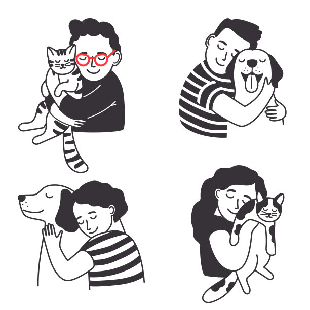 插画抱着狗的女孩
