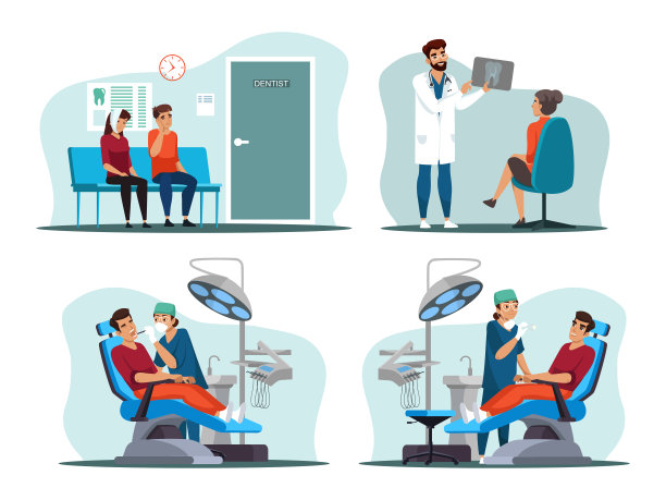 牙医和病人看x射线