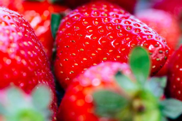 一堆红色草莓新鲜水果