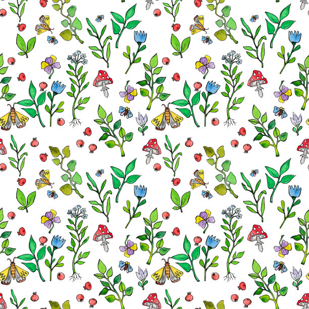 蘑菇四方连续印花图案