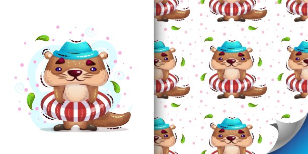 可爱水獭卡通图案背景