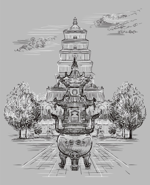 西安线描建筑