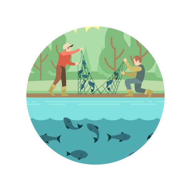渔民捕鱼插画