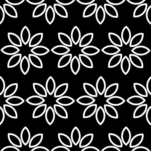 简约黑白花卉图案