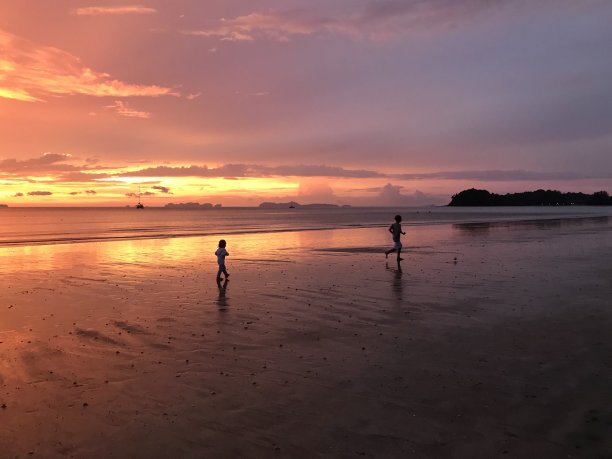 剪影 人物 海滩 孩子