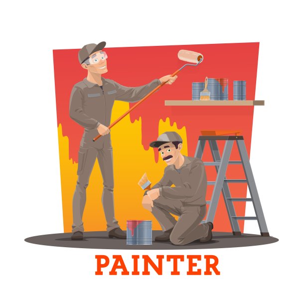 在墙壁上刷油漆的男人
