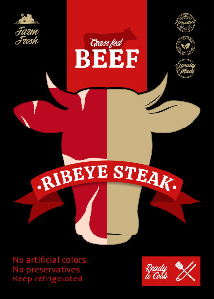 牛排牛肉包装插画海报