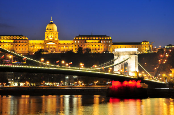 布达佩斯老城黄昏夜景