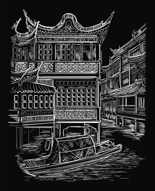 老上海,建筑线描