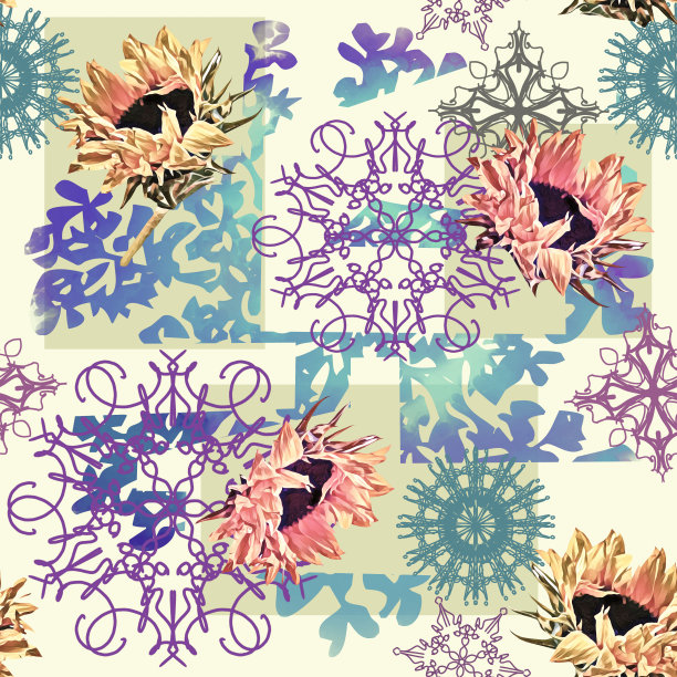 紫蓝几何花纹无缝图案