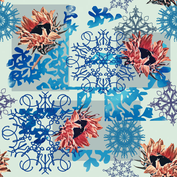 紫蓝几何花纹无缝图案