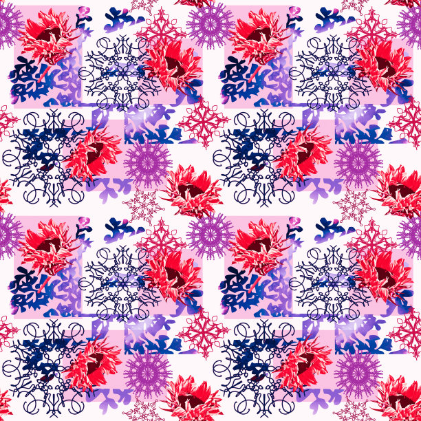 紫蓝几何花纹无缝图案