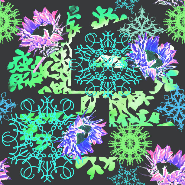 蓝白几何花朵无缝图案