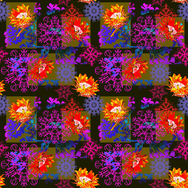 蓝白几何花朵无缝图案