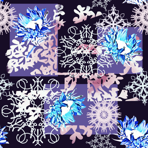 紫蓝几何花纹无缝图案