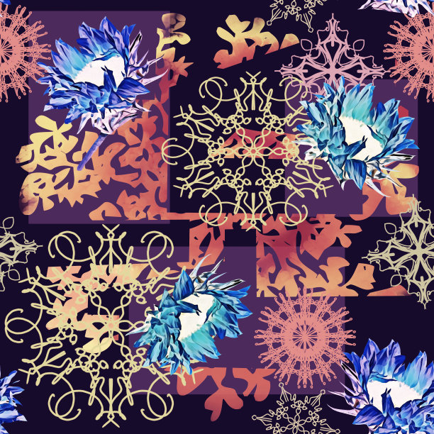 紫蓝几何花纹无缝图案